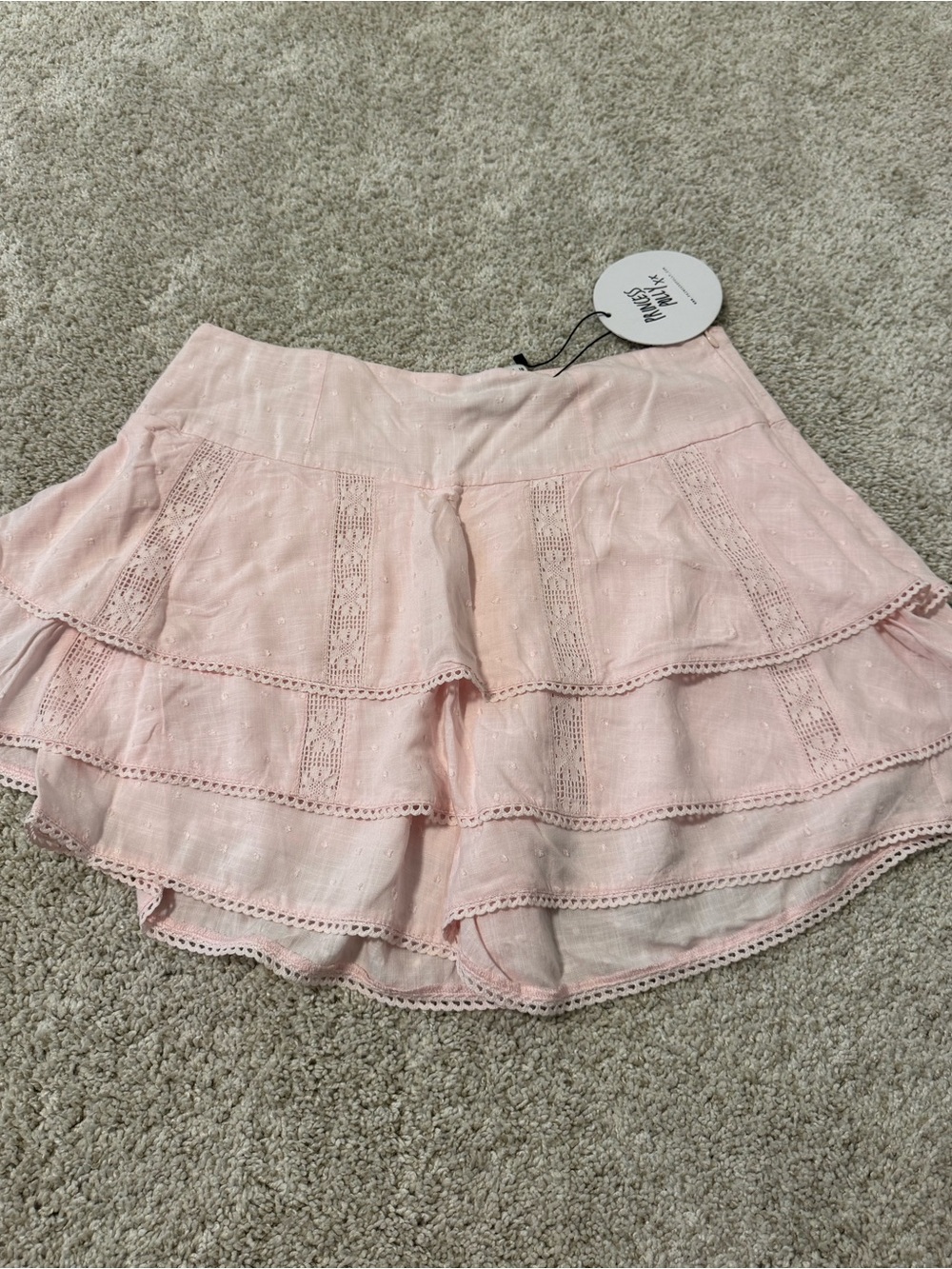 Princess Polly Pale Pink Eyelet Tiered Mini Skirt